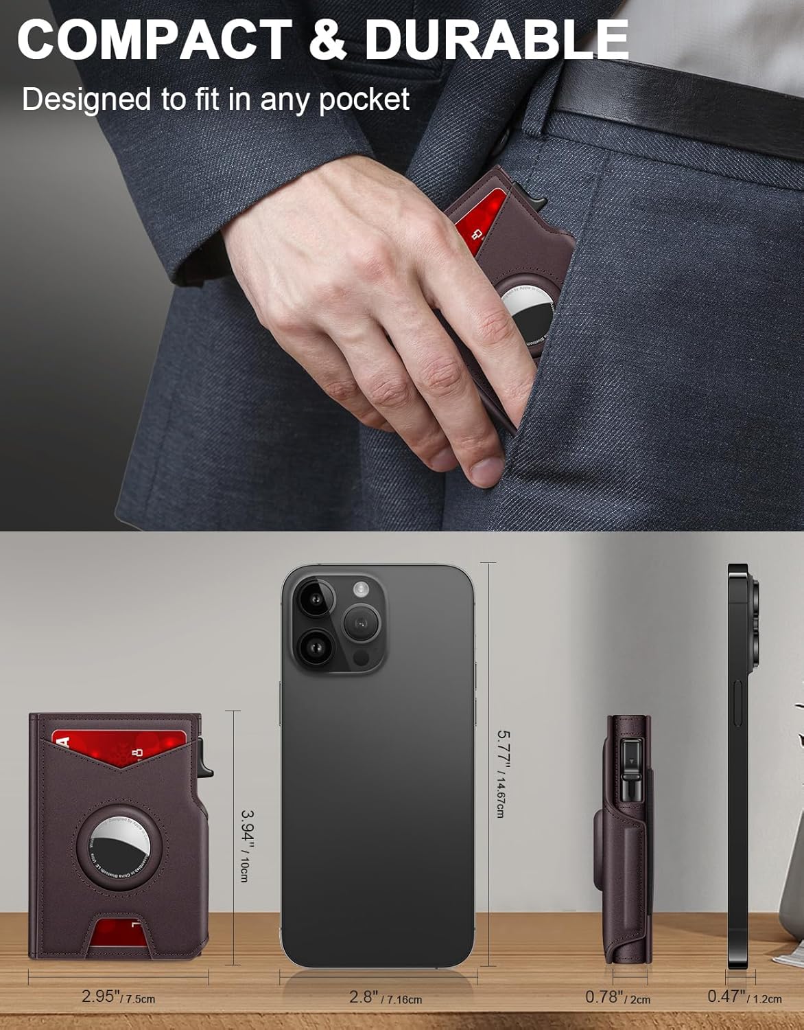 Airtag Wallet for Men, Minimalist Slim Mens Wallet Smart Pop Up Credit Card Holder for 9-13 Cards, RFID Blocking Wallet with ID Window & Cash Slot, Compact Bifold Metal Aluminum Card Case