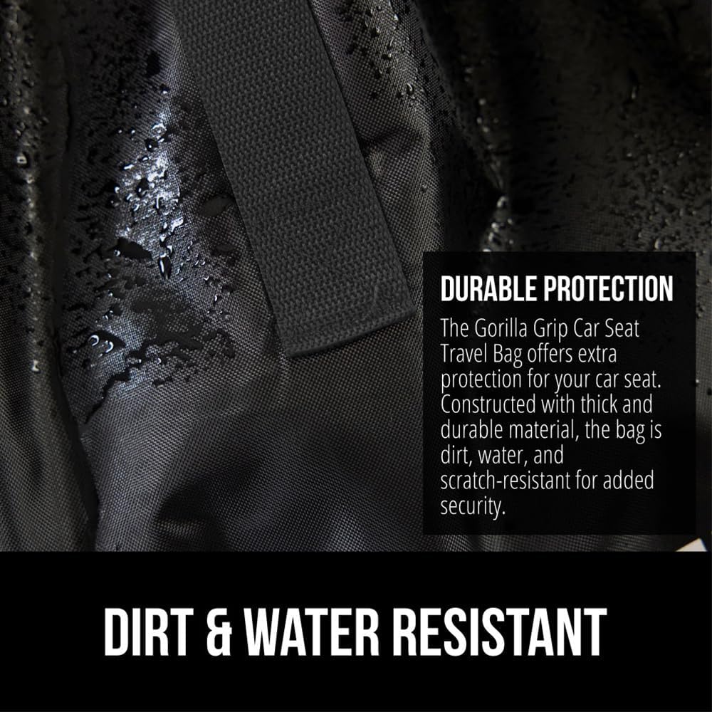 GORILLA GRIP Car Seat Travel Bag for Airplane Gate Check, Easy Carry Padded Backpack Bags Cover Carseats, Infant Baby Carriers and Toddler Booster Seats for Airport, Child Air Travels Essential, Black