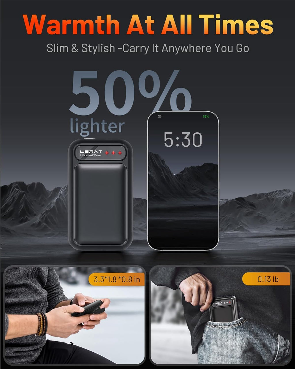 Hand Warmers Rechargeable 2 Pack, Electric Hand Warmers, Fast Heating, Portable Pocket Heater, 2 in 1 Quick Charge Hand Warmer for Outdoor Indoor, Warmer Gift for Christmas, Golf, Camping