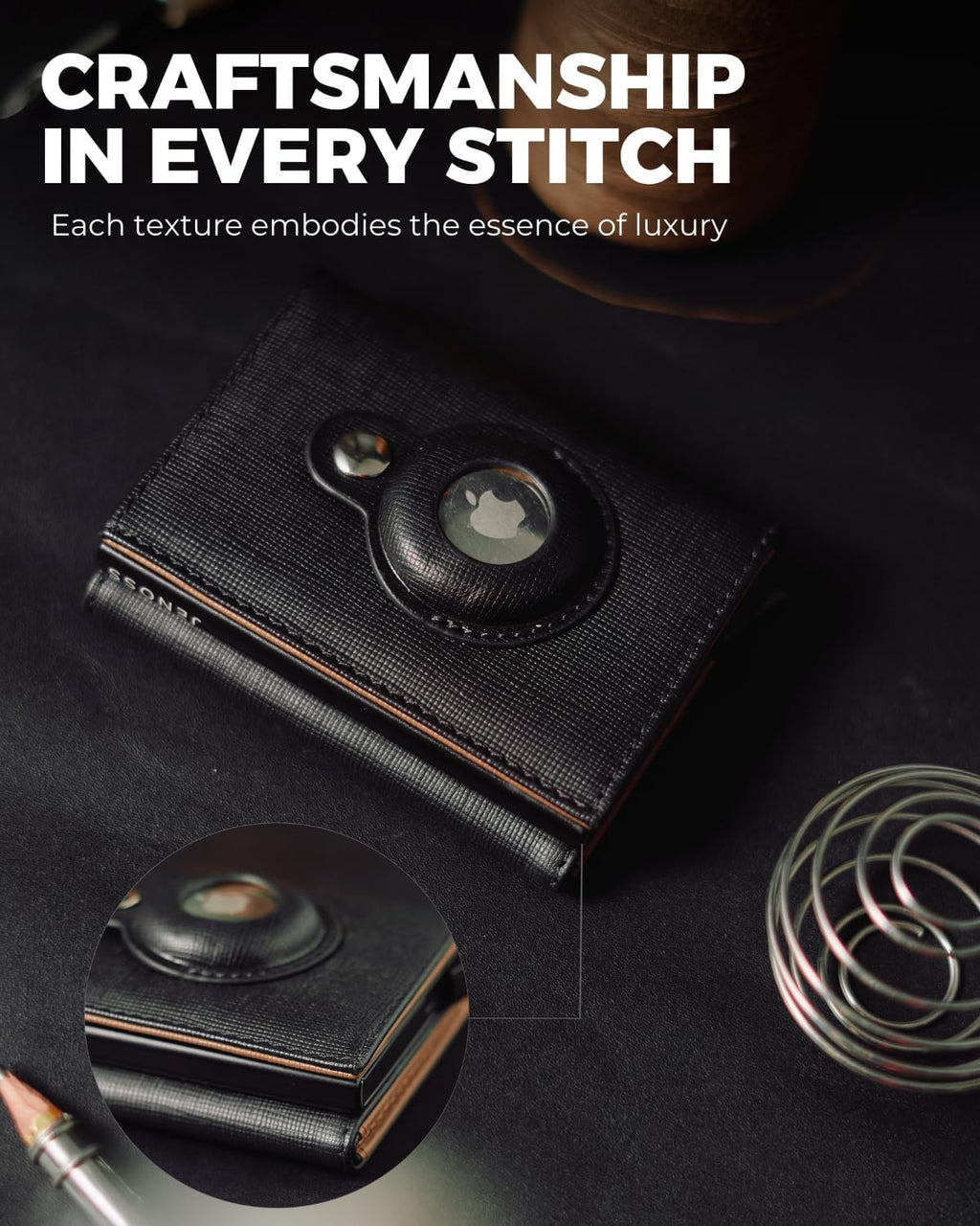 Jenoss Smart AirTag Wallet for Men: Full Grain Leather, Handcrafted, Black Pop Up Case, Slim, RFID Blocking Credit Card Holder Compact, 12 Slot Organizers ID Cash Apple Air Tag Tracker (Black & Brown)