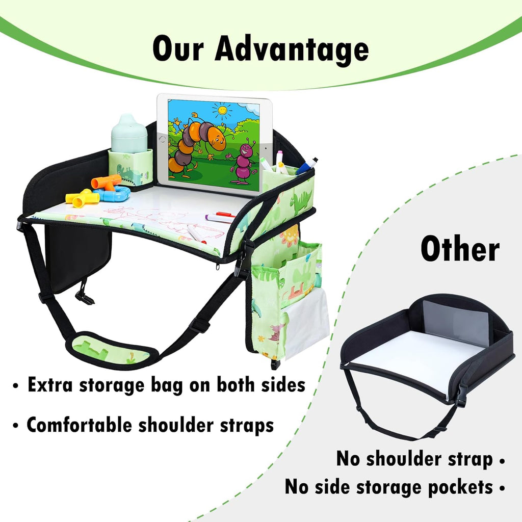 Kids Travel Tray, Travel Tray for Kids Car Seat, Toddler Car Seat Lap Tray, Carseat Tray for Kids Travel, Carseat Table Tray for Kids Travel Activities (Green)