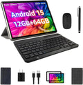 2025 Android 15 Tablet, 12GB+64GB+1TB Expand, 10inch Tablet Productivity Bundle with Keyboard Case, Stylus Pen, Octa-core CPU, Dual Camera, WiFi6, 6000mAh Battery+18W Fast Charge, Support Face Unlock