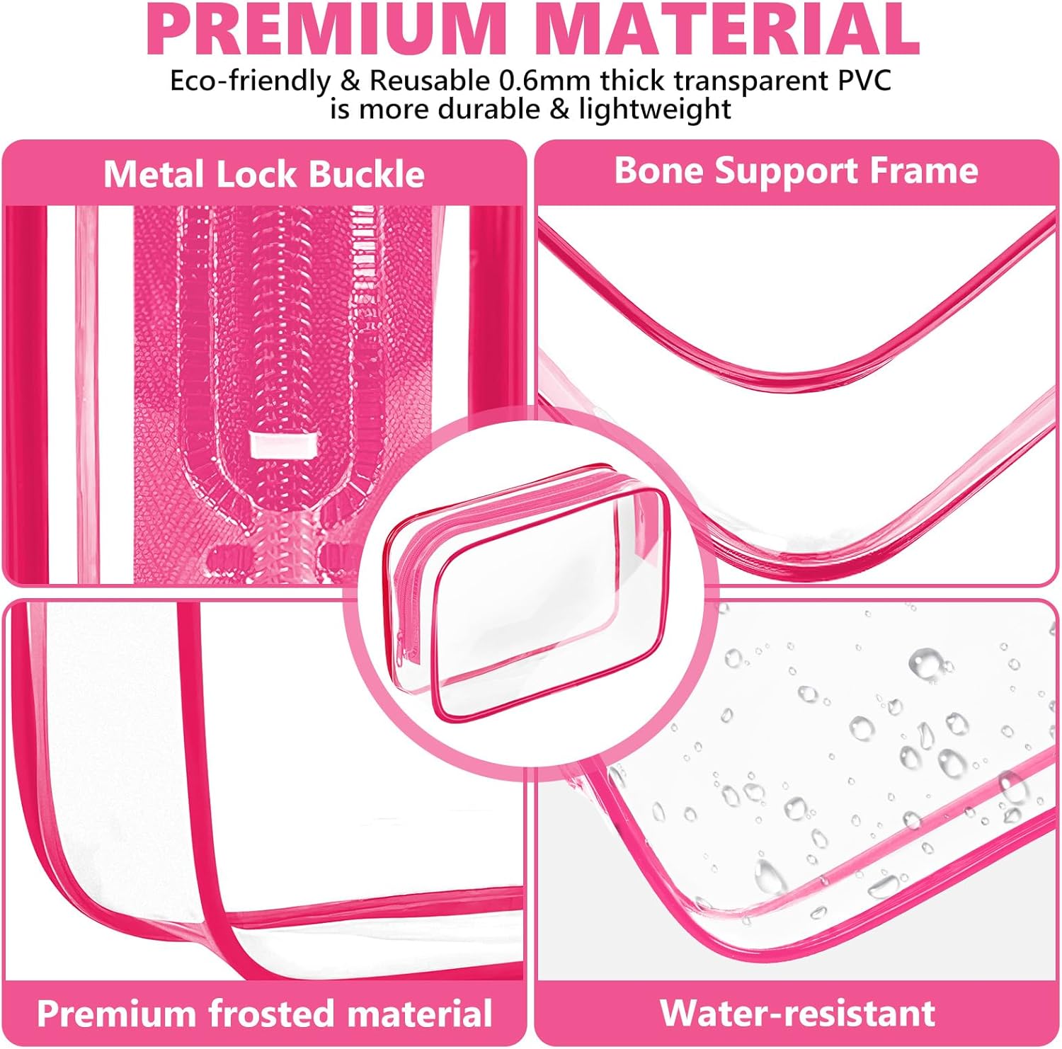 AURUZA 4 Pack Clear Toiletry Bag, Portable Travel Makeup Pouch with Zipper, TSA Approved Organizer, PVC Cosmetic for Airport Airline Compliant