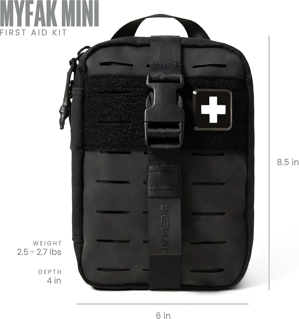 My Medic MyFak Mini First Aid Kit - Small and Lightweight for Camping Hiking and Backpacking - IFAK with 70 Items - HSA/FSA Great for Travel - Black