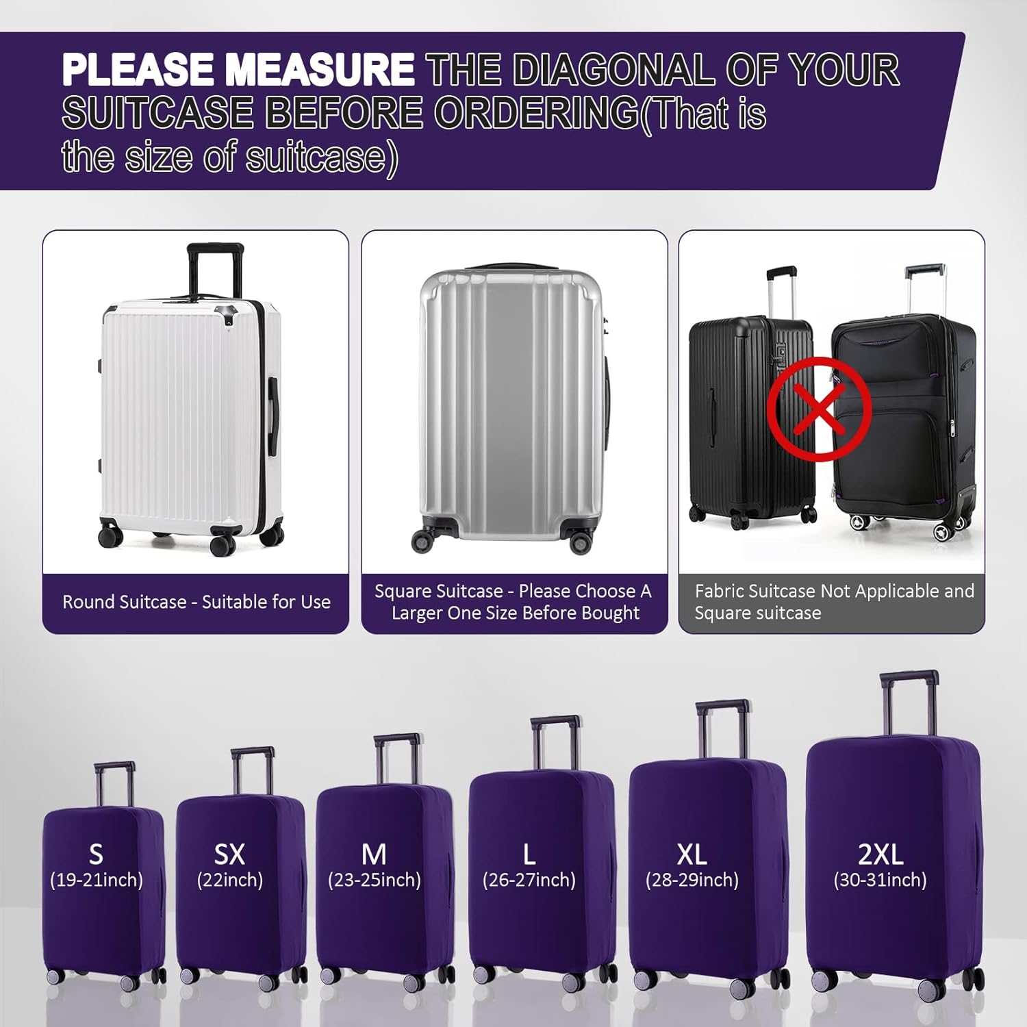 Travel Luggage Cover Suitcase Protector Scratch-Resistant Fit 19-31 Inch Suitcase, Not Included Suitcase (Purple, SX(22-23 inch))
