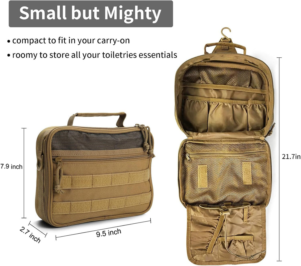 VELVEBAG Toiletry Bag for Men, Mens Travel Bag Toiletry Organizer Dopp Kit Waterproof Bathroom essentials Hanging Shaving toiletries Bag for Men Travel for Cosmetic,Toiletries Accessories, Khaki