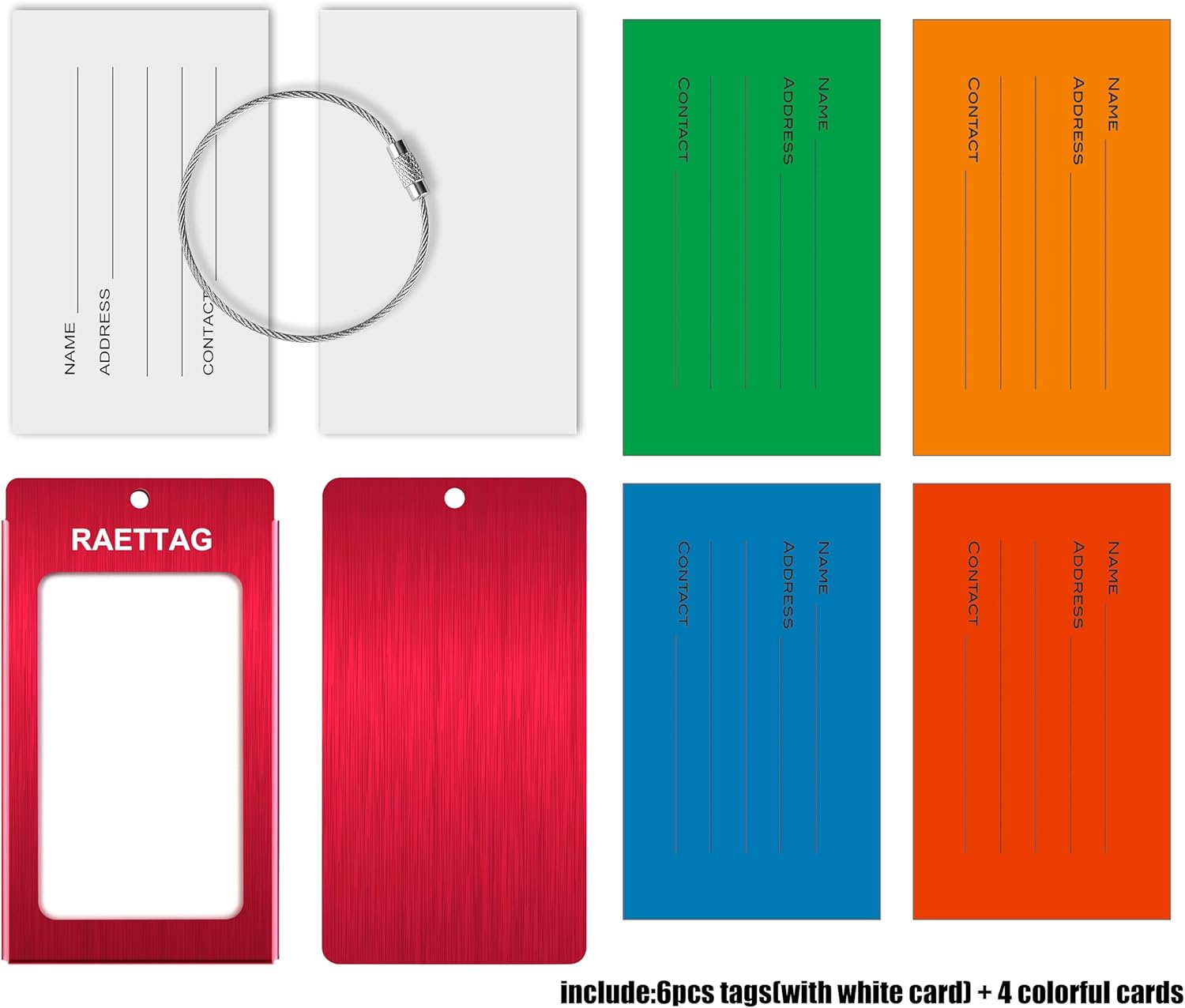 Luggage Tags Metal Suitcase Tags Travel Bag ID Identifier Luggage Tag (Red 6-Pack)