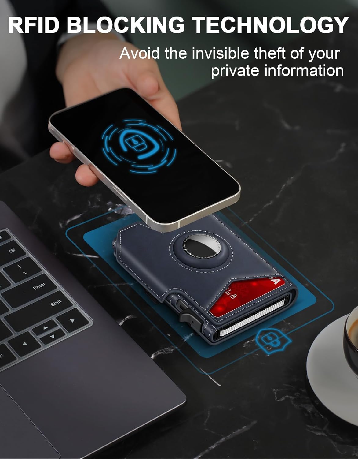 Airtag Wallet for Men, Minimalist Slim Mens Wallet Smart Pop Up Credit Card Holder for 9-13 Cards, RFID Blocking Wallet with ID Window & Cash Slot, Compact Bifold Metal Aluminum Card Case