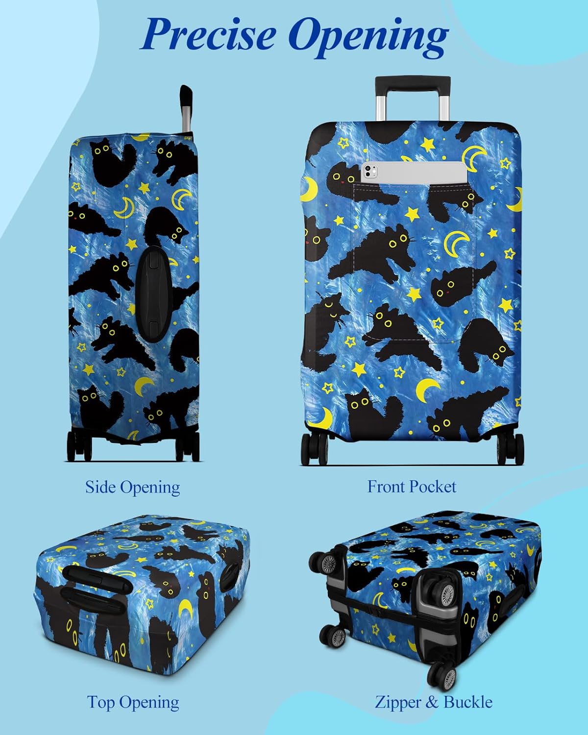 Slohif Luggage Cover for Suitcase Tsa Approved Protector - Luggage Sleeve Large Suit Case Cover Travel Stretch Baggage Case Protective Washable Fit 29-30 Inch Black Cat L
