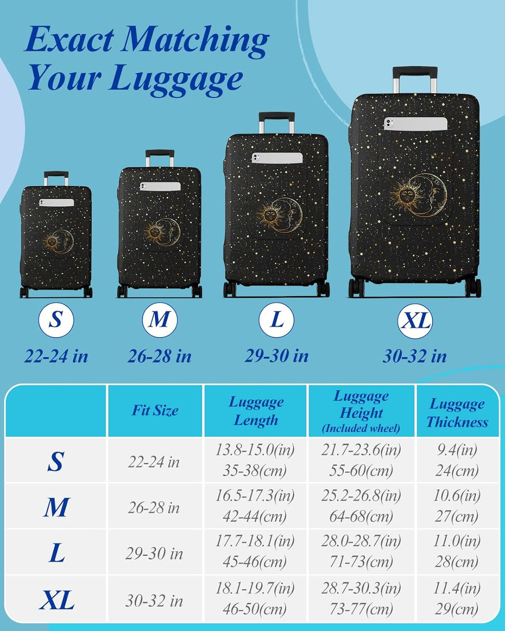 Slohif Luggage Cover for Suitcase Tsa Approved Protector - Luggage Sleeve Large Suit Case Cover Travel Stretch Baggage Case Protective Washable Fit 22-24 Inch Sun S