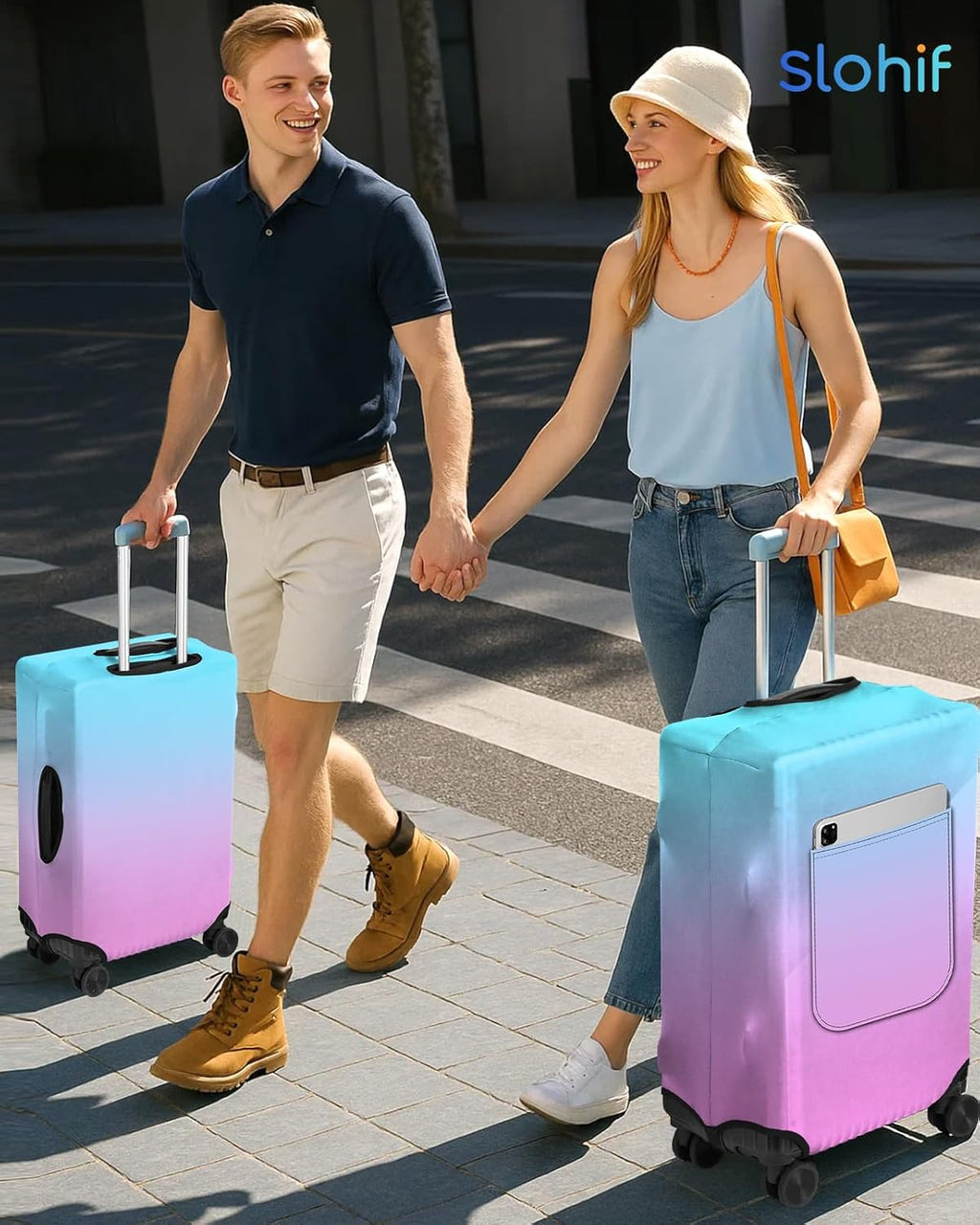 Slohif Luggage Cover for Suitcase Tsa Approved Protector - Luggage Sleeve Large Suit Case Cover Travel Stretch Baggage Case Protective Washable Fit 18-20 Inch Blue Rose Gradient XS