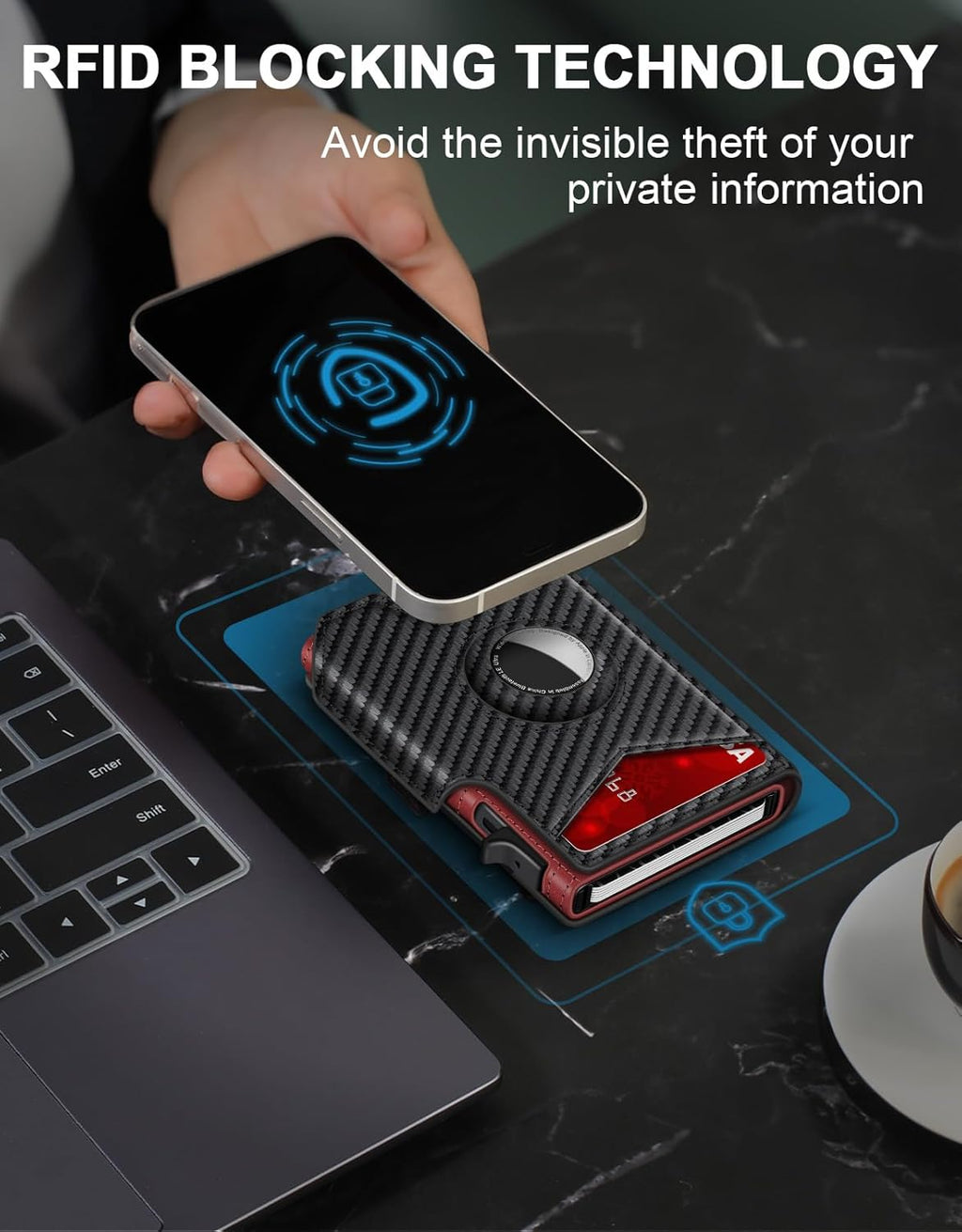 Airtag Wallet for Men, Minimalist Slim Mens Wallet Smart Pop Up Credit Card Holder for 9-13 Cards, RFID Blocking Wallet with ID Window & Cash Slot, Compact Bifold Metal Aluminum Card Case