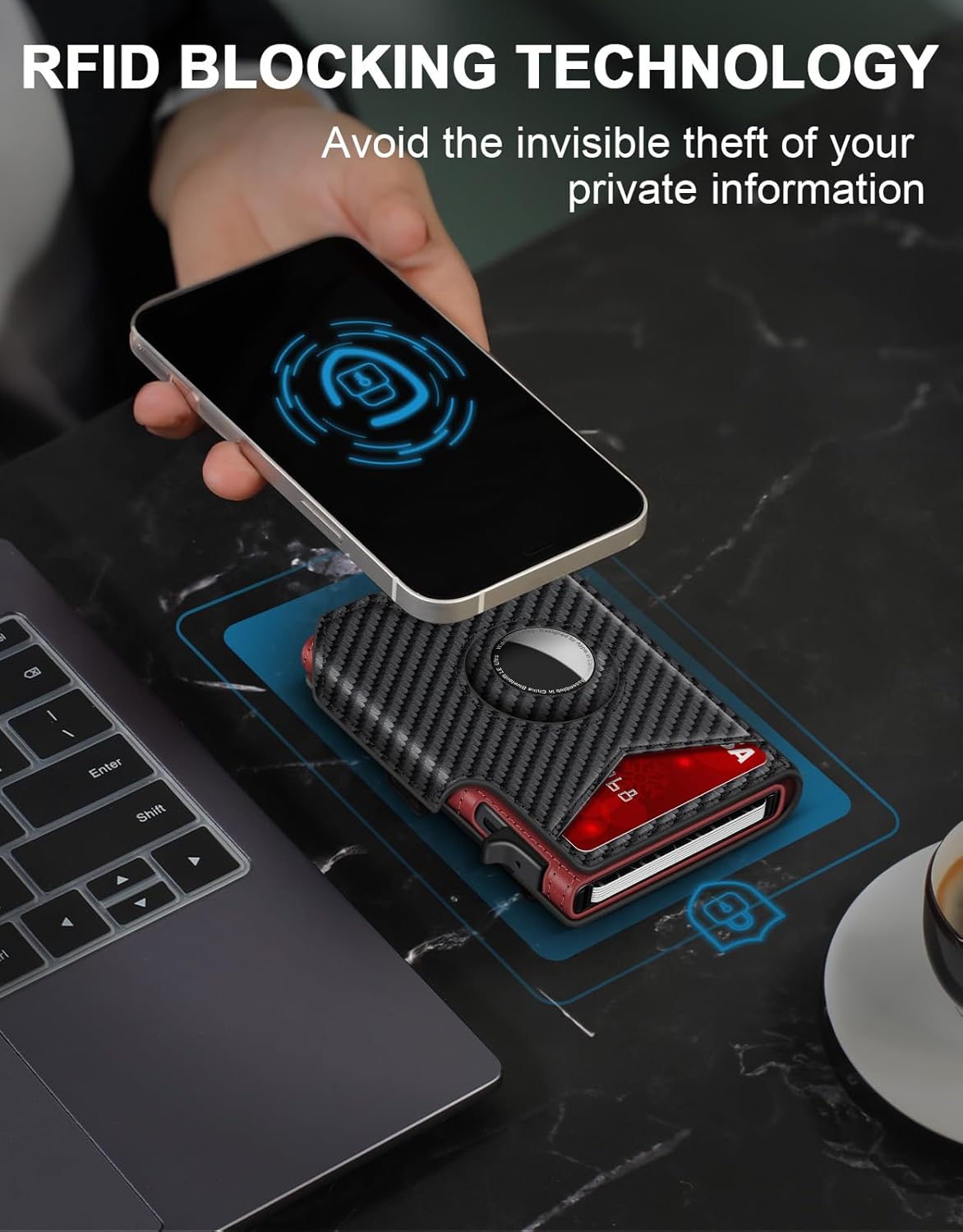 Airtag Wallet for Men, Minimalist Slim Mens Wallet Smart Pop Up Credit Card Holder for 9-13 Cards, RFID Blocking Wallet with ID Window & Cash Slot, Compact Bifold Metal Aluminum Card Case