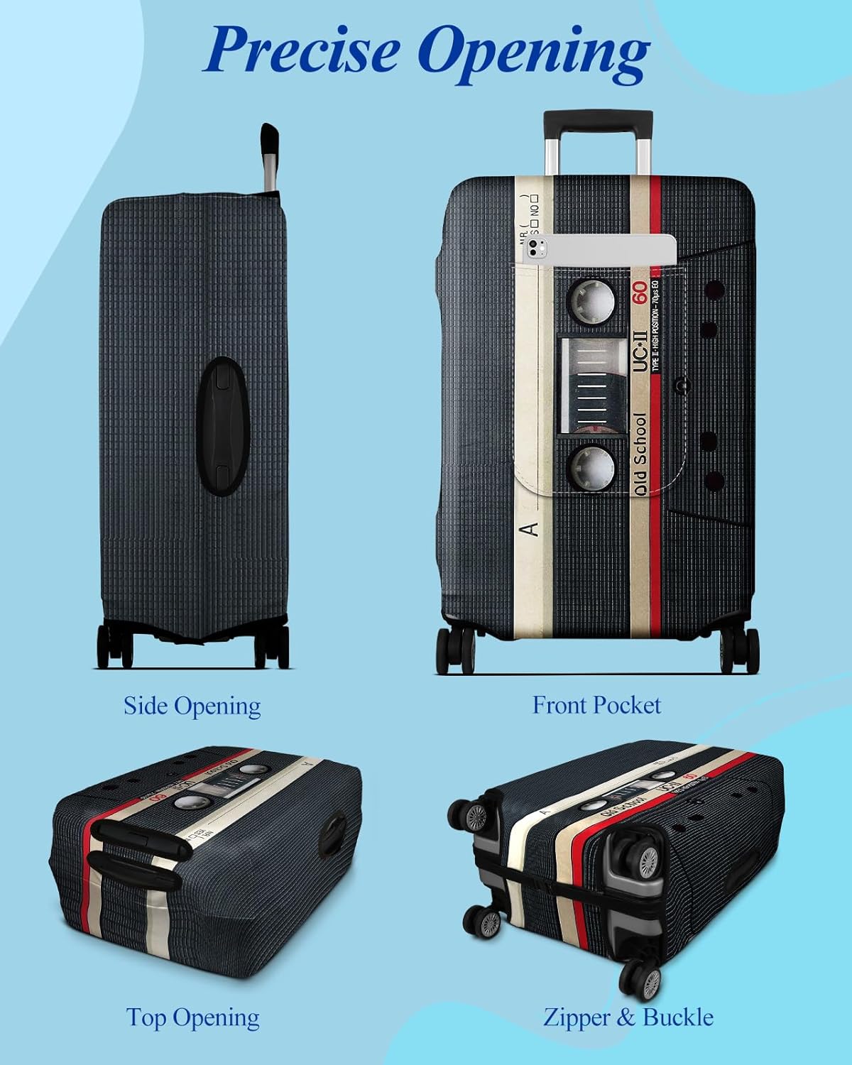 Slohif Luggage Cover for Suitcase Tsa Approved Protector - Luggage Sleeve Large Suit Case Cover Travel Stretch Baggage Case Protective Washable Fit 30-32 Inch Black Tape XL