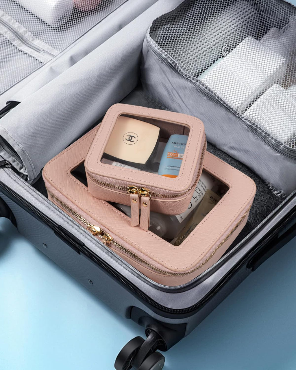 LETGO Clear Makeup Bags Set - TSA Approved Toiletry Bag with Handle Large Opening, Clear Toiletry Bags Case Pouch for Traveling Travel Car Orangizer Storage Essentials (Mini+Large Nude)