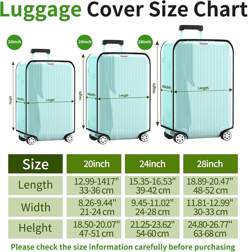 3 Pieces Clear Luggage Cover Protectors, 0.4mm Thicken PVC Suitcase Covers for Luggage, 20"+24"+28" Waterproof Dustproof Anti-scratch Travel Luggage Sleeve for TSA Approved