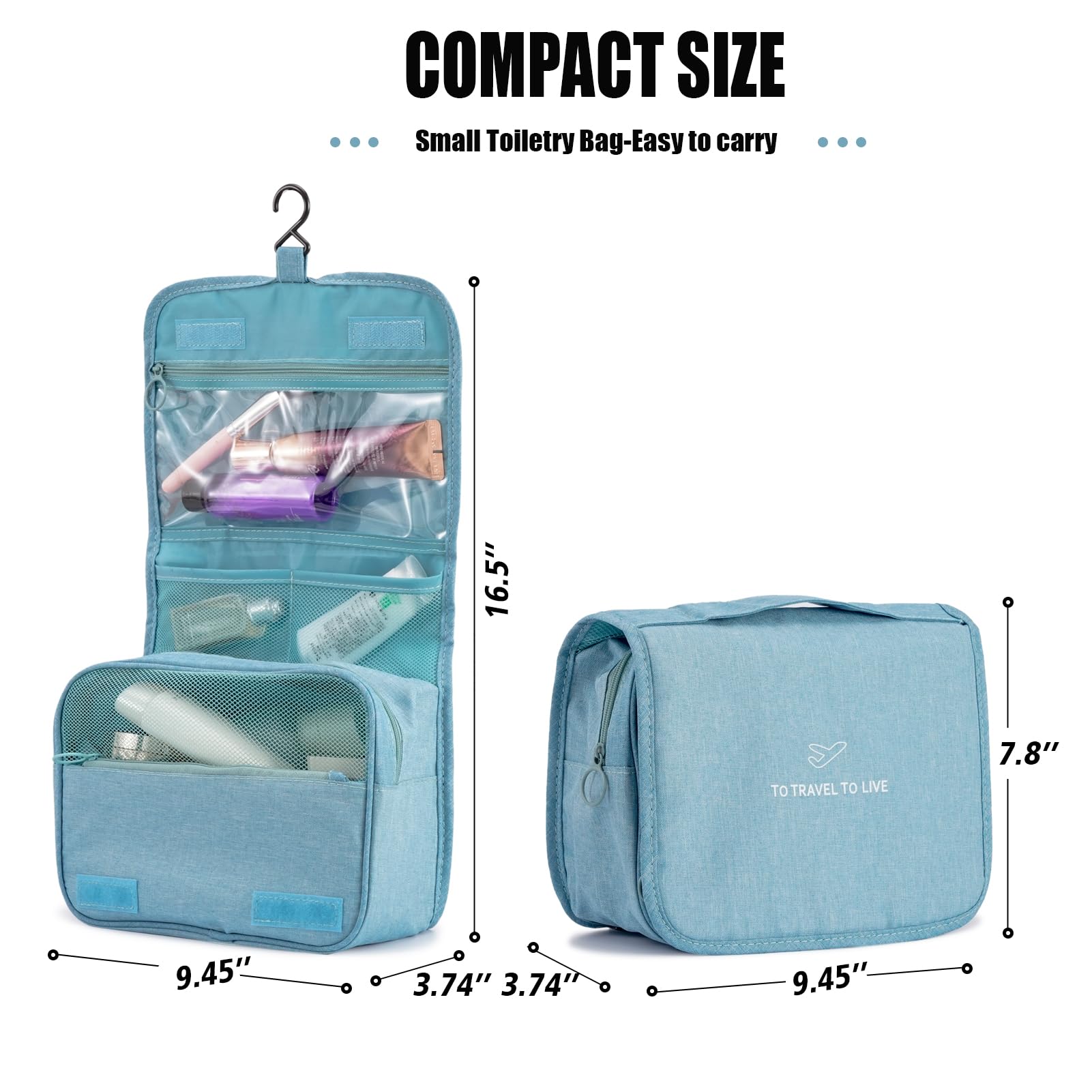L&FY Hanging Travel Toiletry Bag Women's Cosmetic Organizer Makeup Case Pouch Men's Shaving Kits With Handle (Canvas Blue)