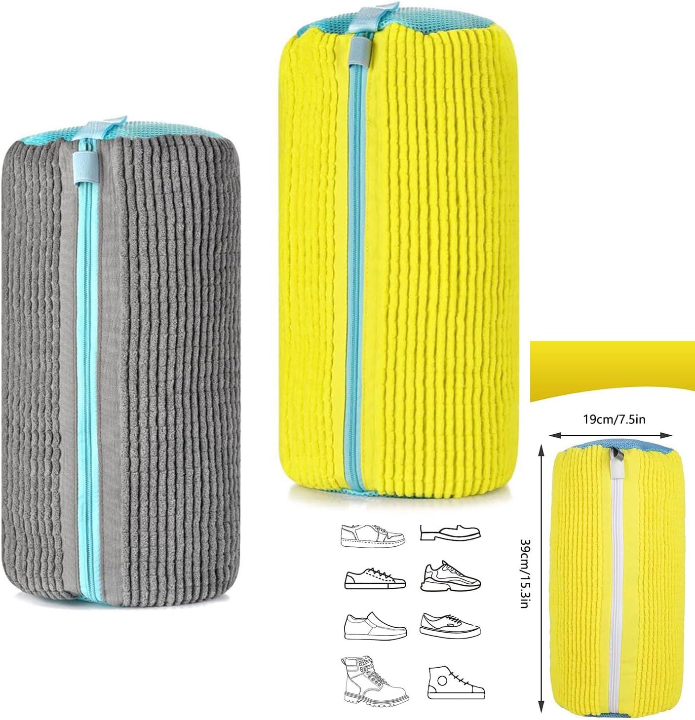Shoe Cleaning Bags2-Pack Shoe Washing Machine Bags - Universal Laundry Shoe Cleaning Bags for Washer & Dryer, Fits All Shoe Types (Grey)