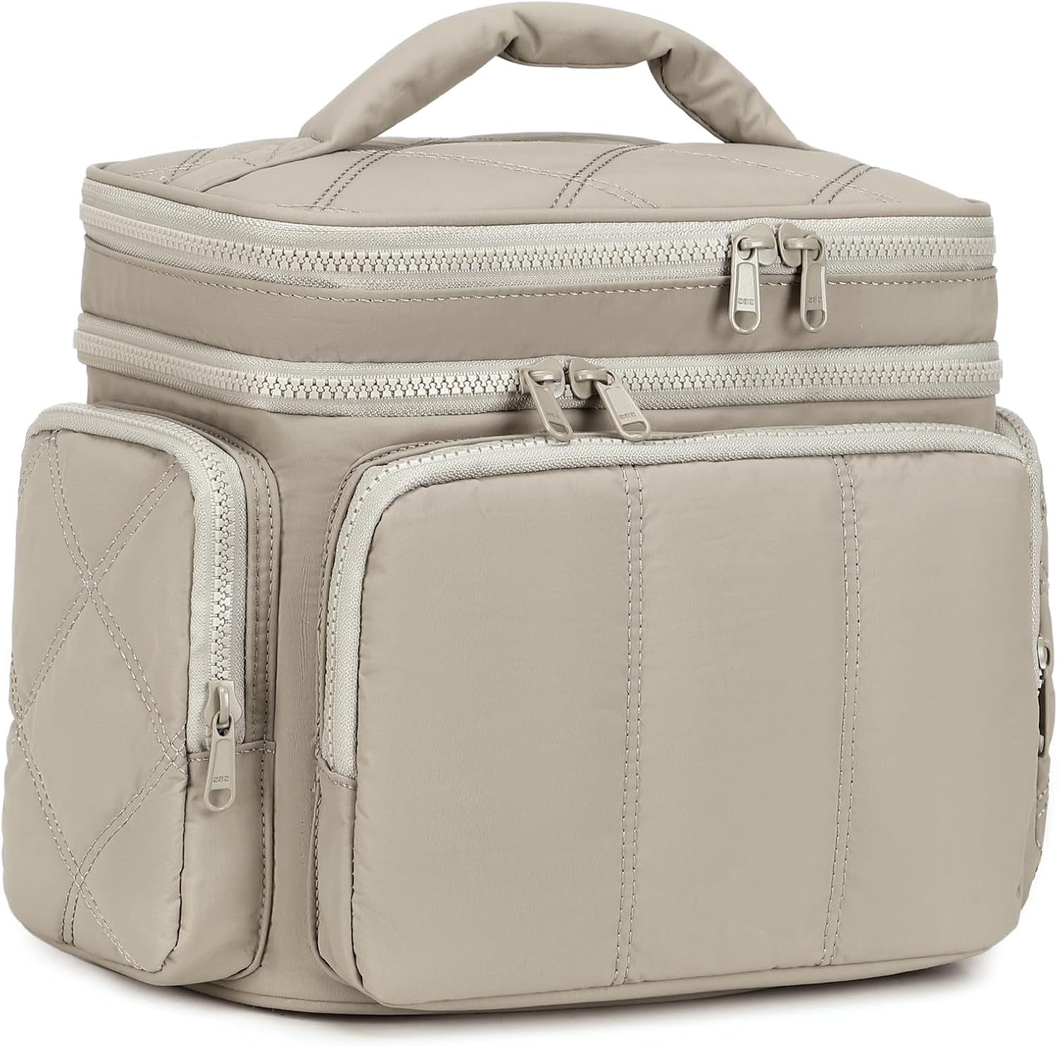 LEDAOU Toiletry Bag for Women,Quilted Travel Makeup Bag Organizer with Double Deck, Large Wide-open Cosmetic Make up Bag for Travel Essentials (Camel)