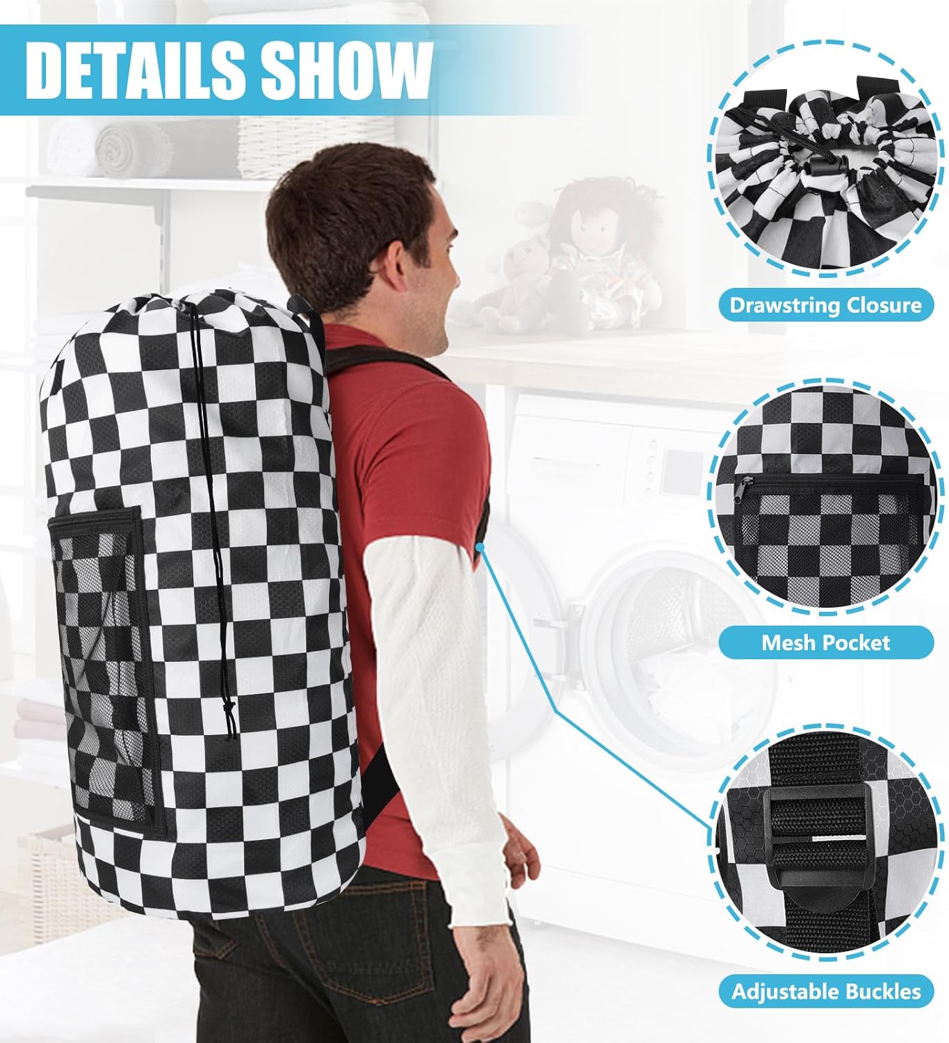 Positive Square Travel Laundry Bag Backpack, Portable with Adjustable Straps, Drawstring Closure & Mesh Pocket - Perfect for College, Apartment & Camping