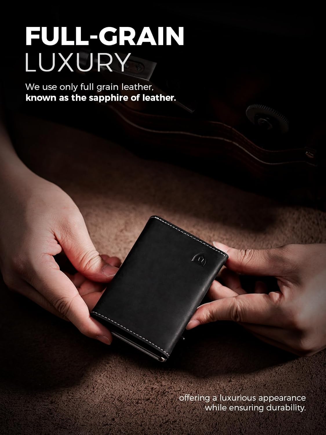 LORZOR Wallet for Men with Metal Card Holder, Pop Up Wallet, Finest Full Grain Leather Trifold Wallet, Smart, Minimalist, RFID Blocking, Front Pocket, ID Window, Black/Silver