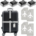 Weewooday 8 Pcs Luggage Straps Suitcase Tags Set for TSA Approved, 4 Travel Adjustable Suitcase Belt, 4 Silicone Luggage Tags with Name ID Card Travel Accessories(Light Gray,Airplane)