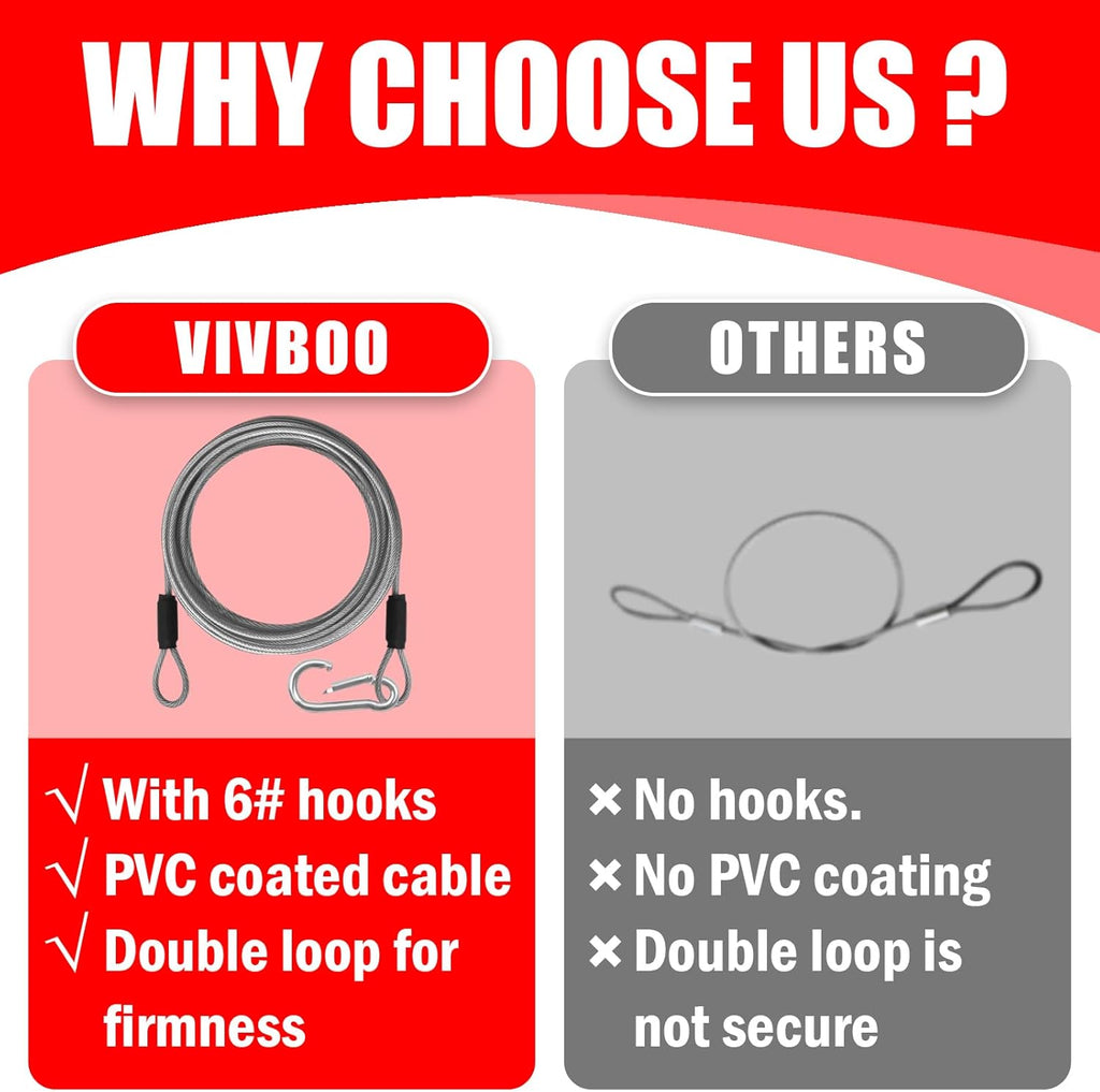 1/8 inch Stainless Steel Security Cable with Hooks 2.6 FT Luggage Lock Security Cable with Loops（10Pack ）