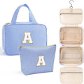 YOOLIFE Hanging Toiletry Bag Makeup Bag for Women Girls, Initial Toiletry Bag Cosmetic Bag, Personalized Birthday Gifts for Women Teen Girls, Letter A, Blue