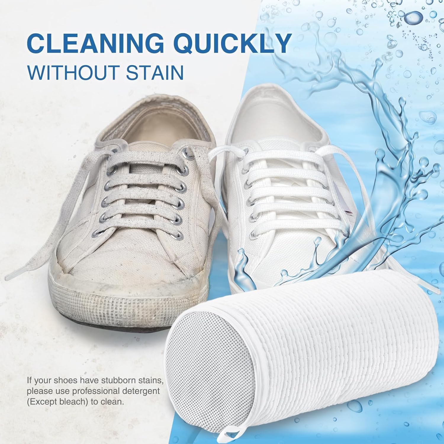 Shoe Washing Machine Bag 2PCS, Reusable Durable Invisible Zipper Laundry Bags for Shoes, Shoe Wash Bag for Washer and Dryer, Sneaker Tennis Shoe Cleaning Bag for All Shoe Types, White