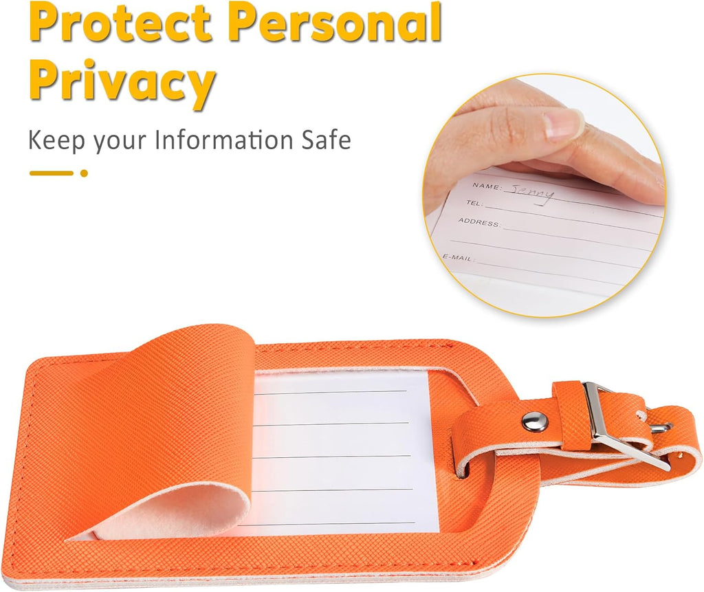 3 Pack Luggage Tags for Suitcases, TSA Approved Bag Tags, Baggage Tags with Privacy Protection, Travel Essentials Luggage Accessories, Orange