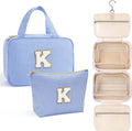 YOOLIFE Initial Toiletry Bag Travel Makeup Bag for Women - Hanging Toiletry Bag, Personalized Birthday Gifts for Women, Vacation Airplane Essentials - Letter K, Blue