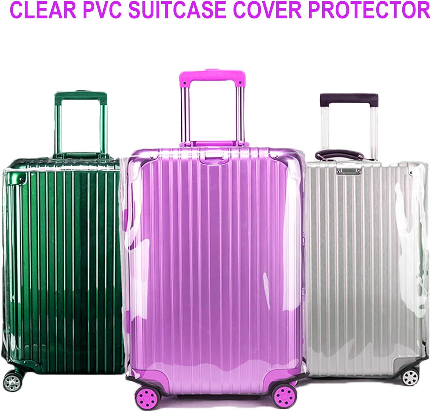 24 Inch Full Clear PVC Suitcase Cover Protectors for TSA Approved Travel Luggage Protector Covers Set Transparent Luggage Case Suitcase Suitable for 24"-25" Full Clear