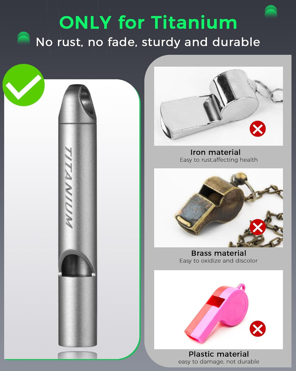 Titanium Emergency Whistle, Survival Safety Whistles for Coaches,Dog Training,Hiking, Life Saving-Loud up to 120db