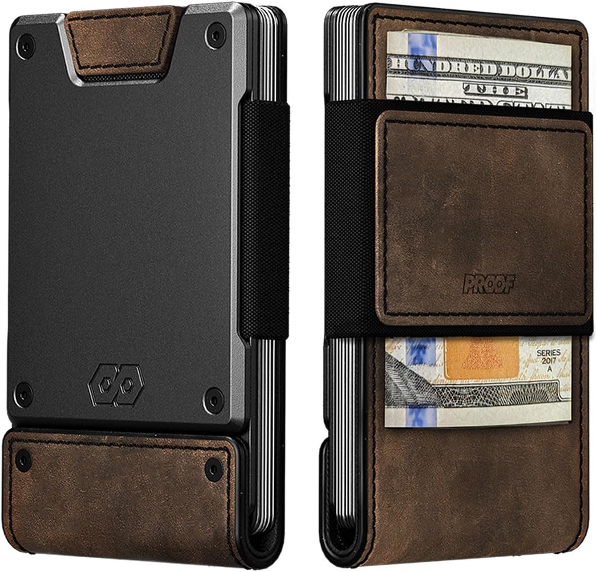 PROOF Wallet | Slim Minimalist Wallets for Men | Leather & Metal | RFID Wallet | Front/Back Pocket | Gift Box | Veteran Owned
