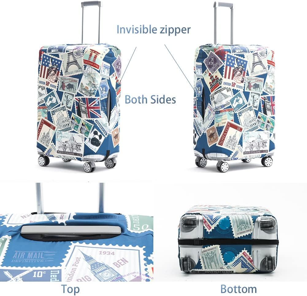 Travelkin Luggage Covers For Suitcase Tsa Approved,Suitcase Cover Protector Fit 18-32 Inch Luggage (Stamp, L)
