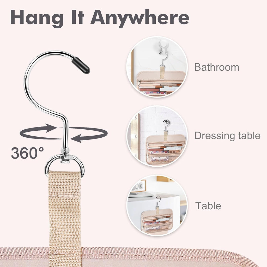 Wedama Toiletry Bag for Women, Large Cosmetic Travel Bag, Hanging Toiletry Bag for Bathroom, PVC Waterproof Makeup Bag, Toiletries Bag for Travel Business Trips and Camping, Black+Brown Floral