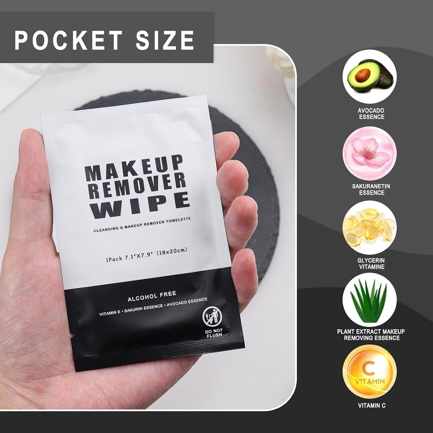100 Makeup Remover Wipes Bulk Individually Wrapped Makeup Wipes Single Makeup Remover Cloth Facial Cleansing Pads for Mascara Lipstick Oil Dirt Face Skin Travel Hotel (Black)