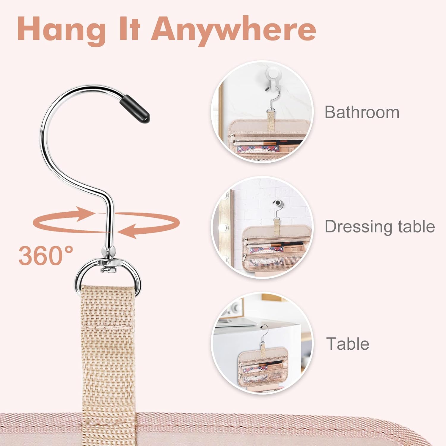 Wedama Toiletry Bag for Women, Medium Cosmetic Travel Bag, Hanging Toiletry Bag for Bathroom, Thickened PVC Waterproof Makeup Bag, Toiletries Bag for Travel Business Trips and Camping, Black