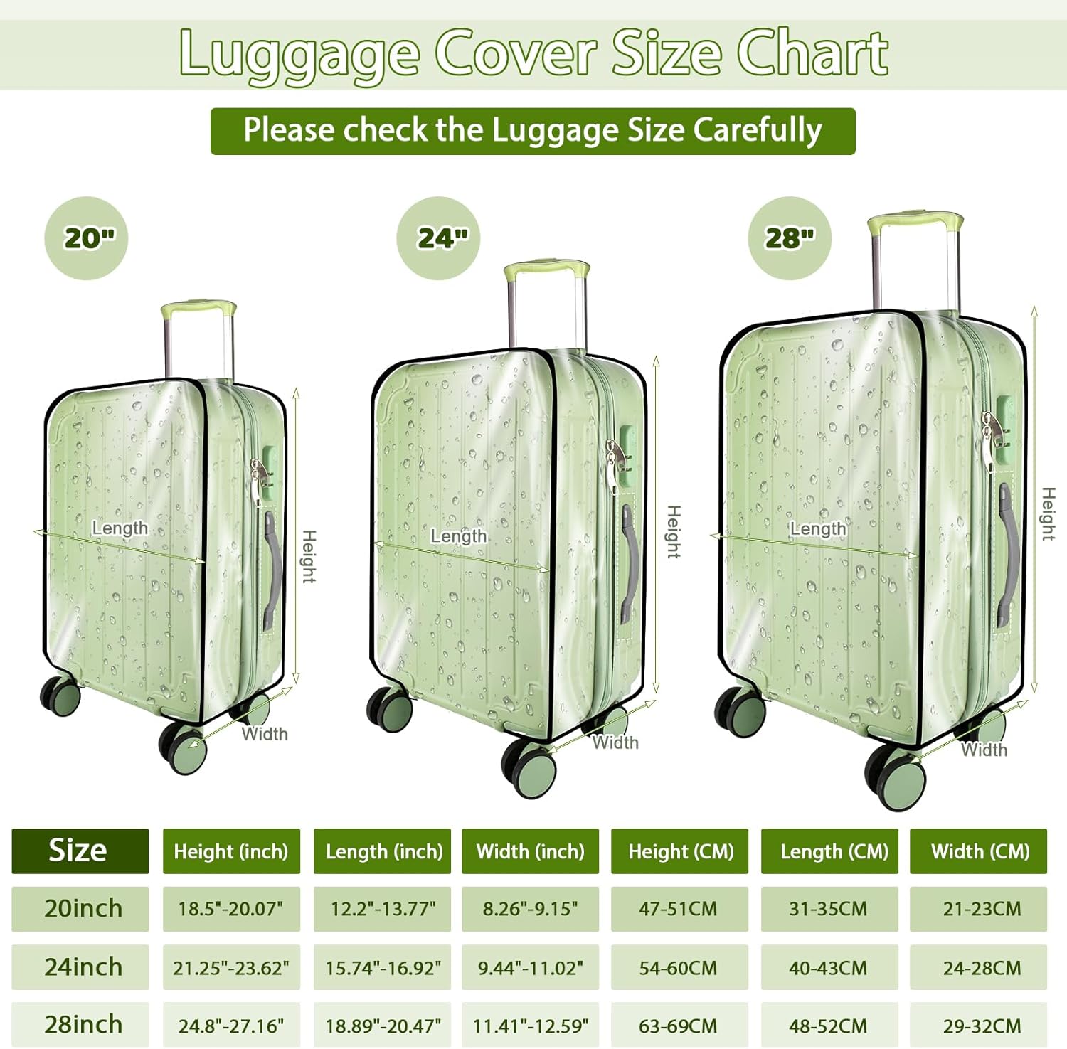 Thicken Clear Luggage Cover Protector, 20" PVC Luggage Covers for Suitcase Waterproof Dustproof Anti-scratch Travel Suitcase Covers Case for Wheeled Luggage