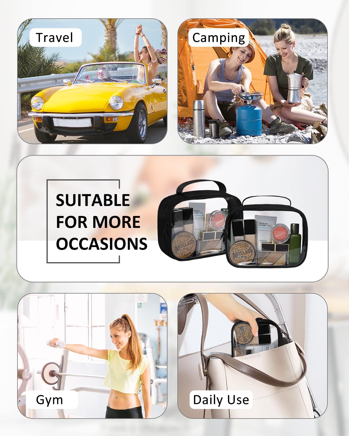 Moyad TSA Approved Clear Toiletry Bag with Handle, 1 Pack Quart Size 3-1-1 Liquids Pouch for Travel, Transparent Makeup & Cosmetic Organizer for Women Men, Black