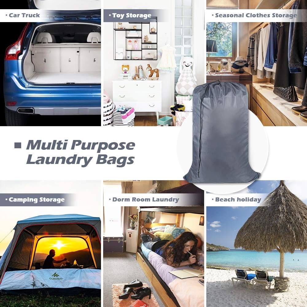 Washable Travel Laundry Bag with Drawstring (3 Pack), Large Dirty Clothes Bag Fit a Laundry Basket or Clothes Hamper, Enough to Hold 4 Loads of Laundry,26x39 inches Grey 3