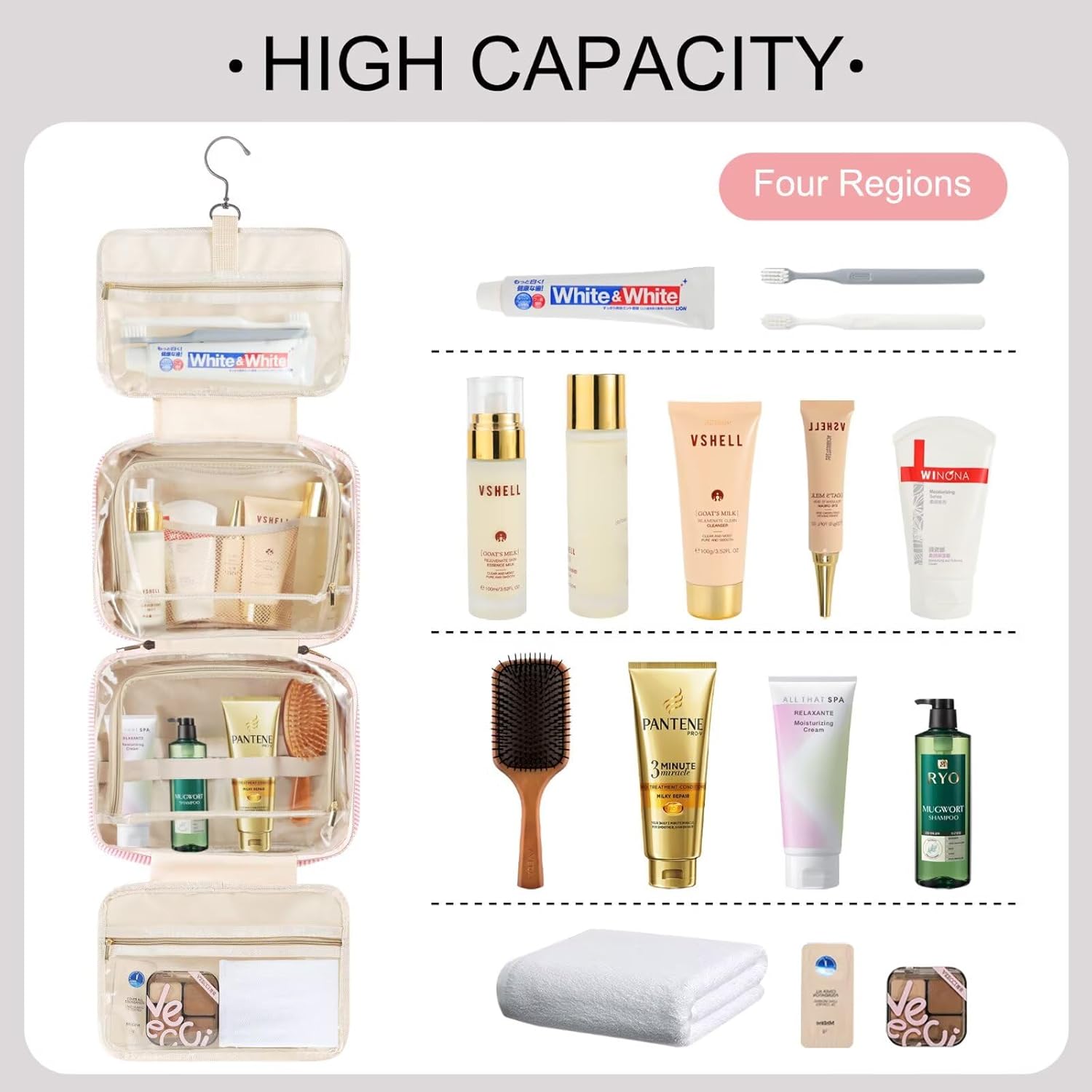 TOPEAST Travel Toiletry Bag for Women - Hanging Toiletry Bag, Personalized Initial Toiletry Bags for Traveling Women, Portable Travel Toiletry Bag for Toiletries, Cosmetics - Letter H, Purple