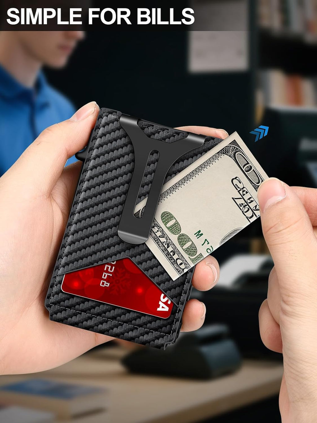 Wallet for Men RFID Wallet with Money Clip, Slim Pop Up Card Holder for 10-12 Cards, Minimalist Smart Credit Card Case with ID Window, Bifold Metal Wallet for Front Pocket, Gifts for Men