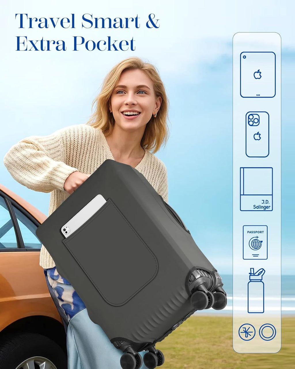 Slohif Luggage Cover for Suitcase Tsa Approved Protector - Luggage Sleeve Suit Case Cover Travel Stretch Large Baggage Case Protective Washable Fit 29-30 Inch Gray