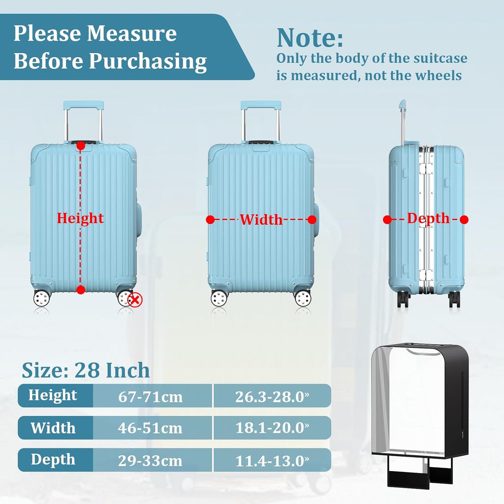 Upgraded Clear TPU Luggage Cover Protector with Black Stretchable Sides, Fit 28 Inch Wheeled Suitcase TSA Approved, Waterproof & Anti-Scratch, Includes Free Red Luggage Tag