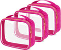 TSA Approved Travel Toiletry Bag,3 Pack Clear Makeup Bags with Handles,Quart Size Clear Cosmetic Bags for Traveling Women,Men,Carry on Airport Airline Compliant Bag,Rose Red