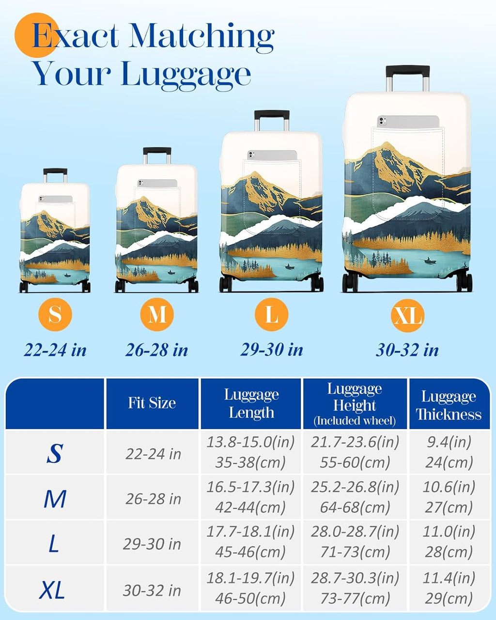 Slohif Luggage Cover for Suitcase Tsa Approved Protector - Luggage Sleeve Large Suit Case Cover Travel Stretch Baggage Case Protective Washable Fit 18-20 Inch Mountain XS