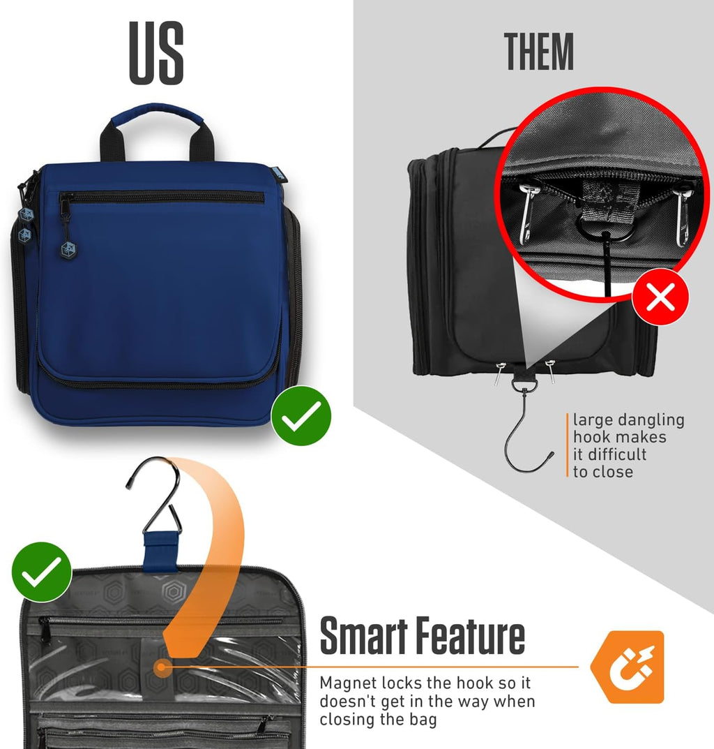 VENTURE 4TH Hanging Travel Toiletry Bag for Women & Men - Travel Organizer with Expandable Compartments & Removable Clear Pouch for Toiletries (Navy Blue)