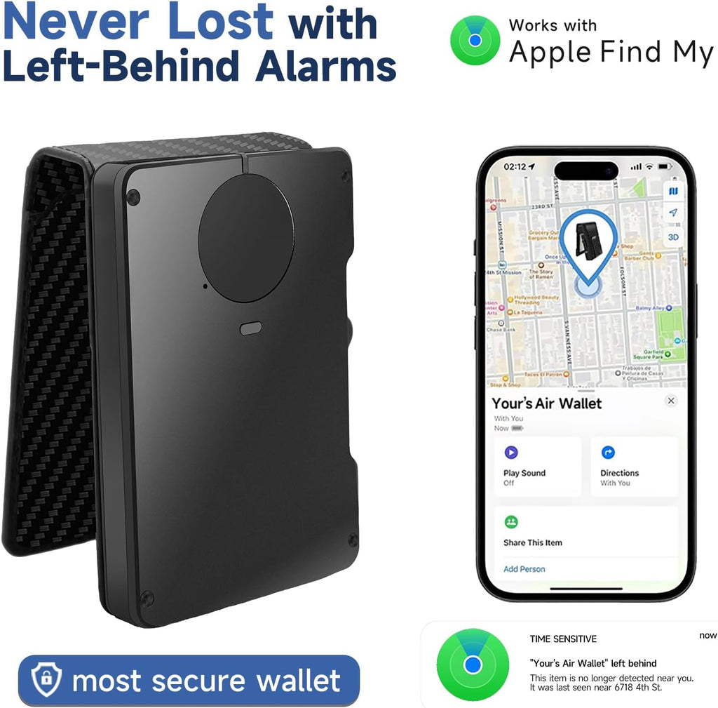 Zeeker Mens Air Wallet, with Smart Tracker, RFID Blocking Credit Card Clip, Bi-Fold Minimalist Wallet, Compatible with Apple Find My IOS Only, Replacement AirTag Chip(Carbon Fiber Pattern)