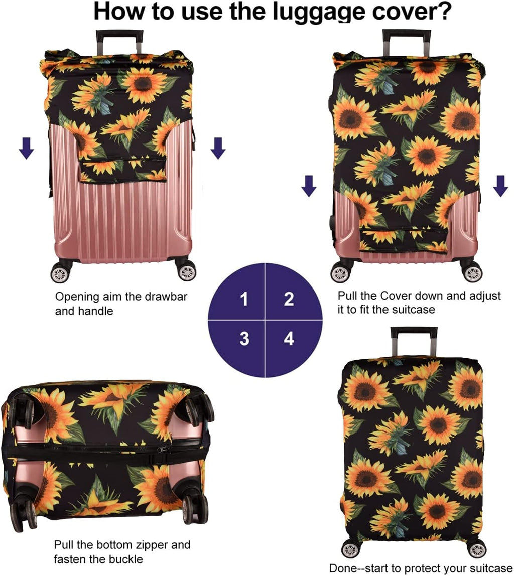 7-Mi Luggage Cover Thickened 19/22/26/30 Inch Suitcase Spandex Black Protector Cover Fits Size S M L XL Travel Baggage S 19-20IN